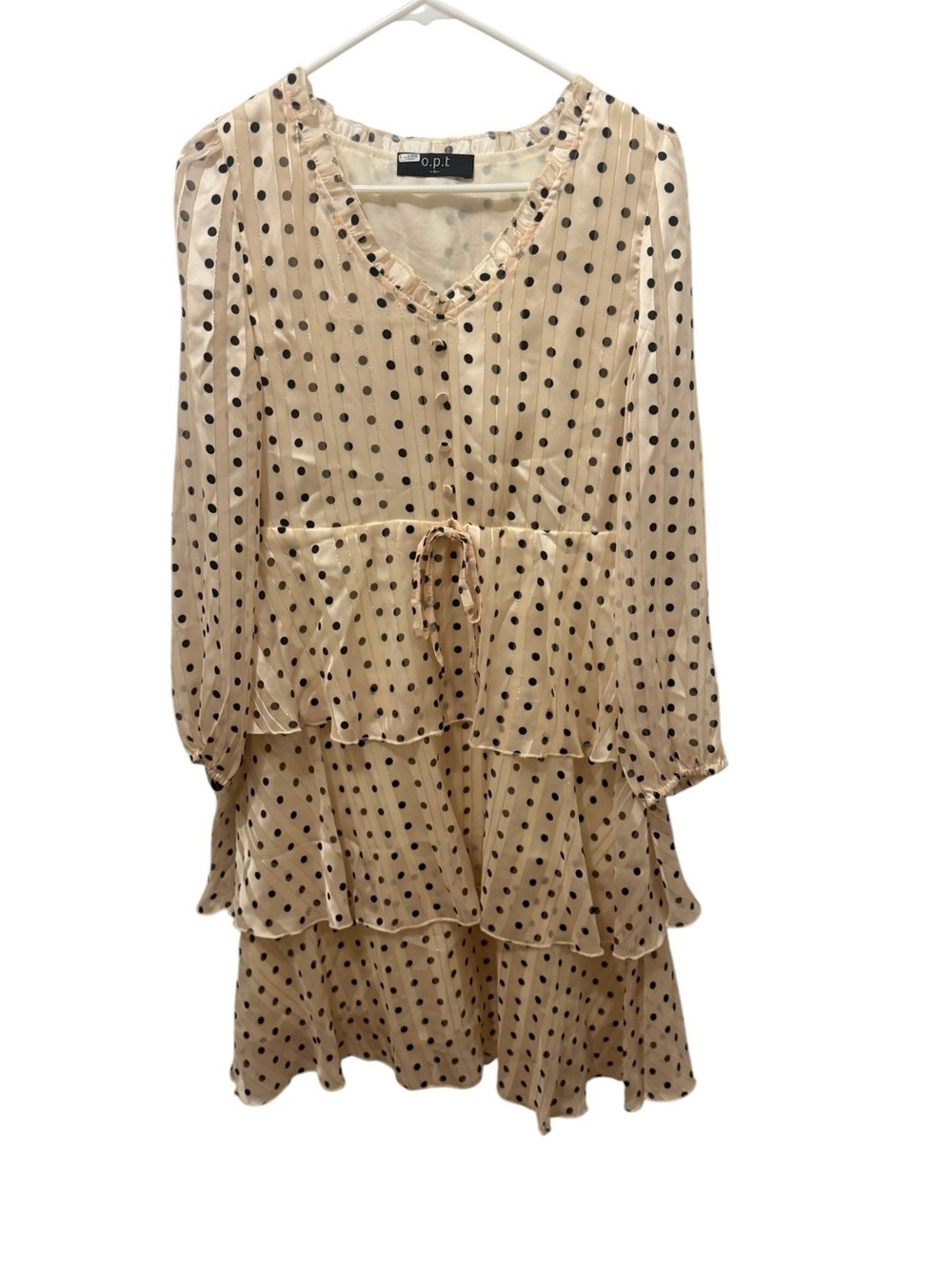 O.P.T Tiered Polka Dot Metallic Ruffle Dress Size Small